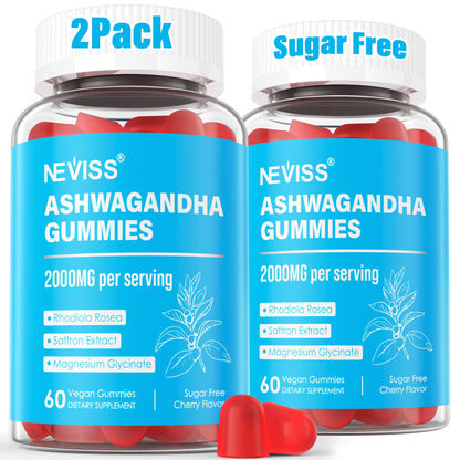 Ashwagandha Gummies, Magnesium Glycinate Gummies 2000mg for Adults, Vitamin B6, Zinc, Rhodiola Rosea, Lemon Balm, Relaxation Support, Natural Zzz, Brain, Muscle, Stamina, Energy, Sugar Free NEVISSBuy Supplements Australia
