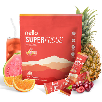 Nello Superfocus Focus Drink Mix – Fruit Punch Flavor – Alpha GPC, Lion’s Mane, Rhodiola & N-Acetyl L-Tyrosine – Sugar-Free, On-the-Go Packets – 20 Servings NelloBuy Supplements Australia