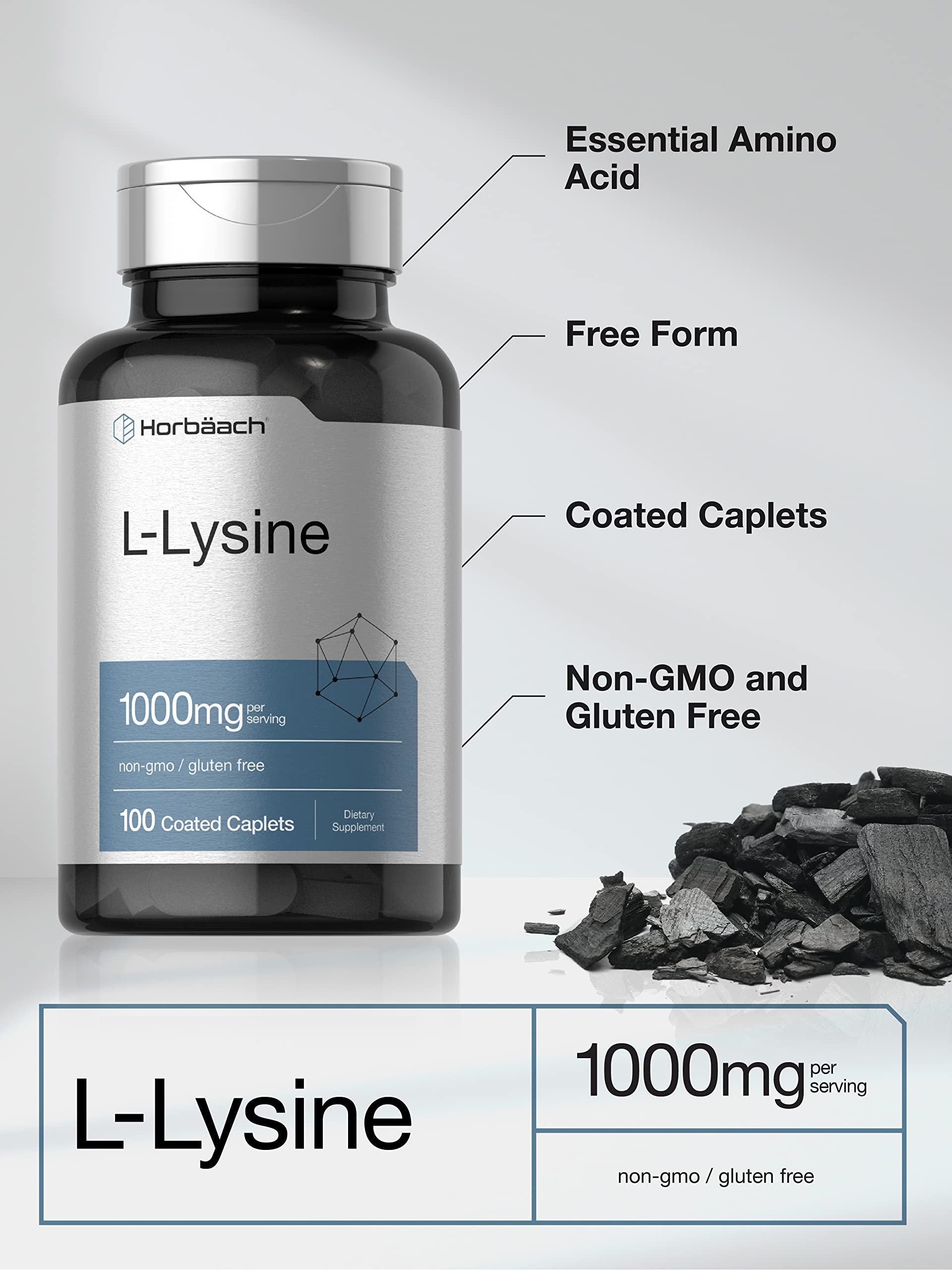 L-Lysine 1000mg | 100 Coated Caplets | Free Form Dietary Supplement | Vegetarian HorbäachBuy Supplements Australia