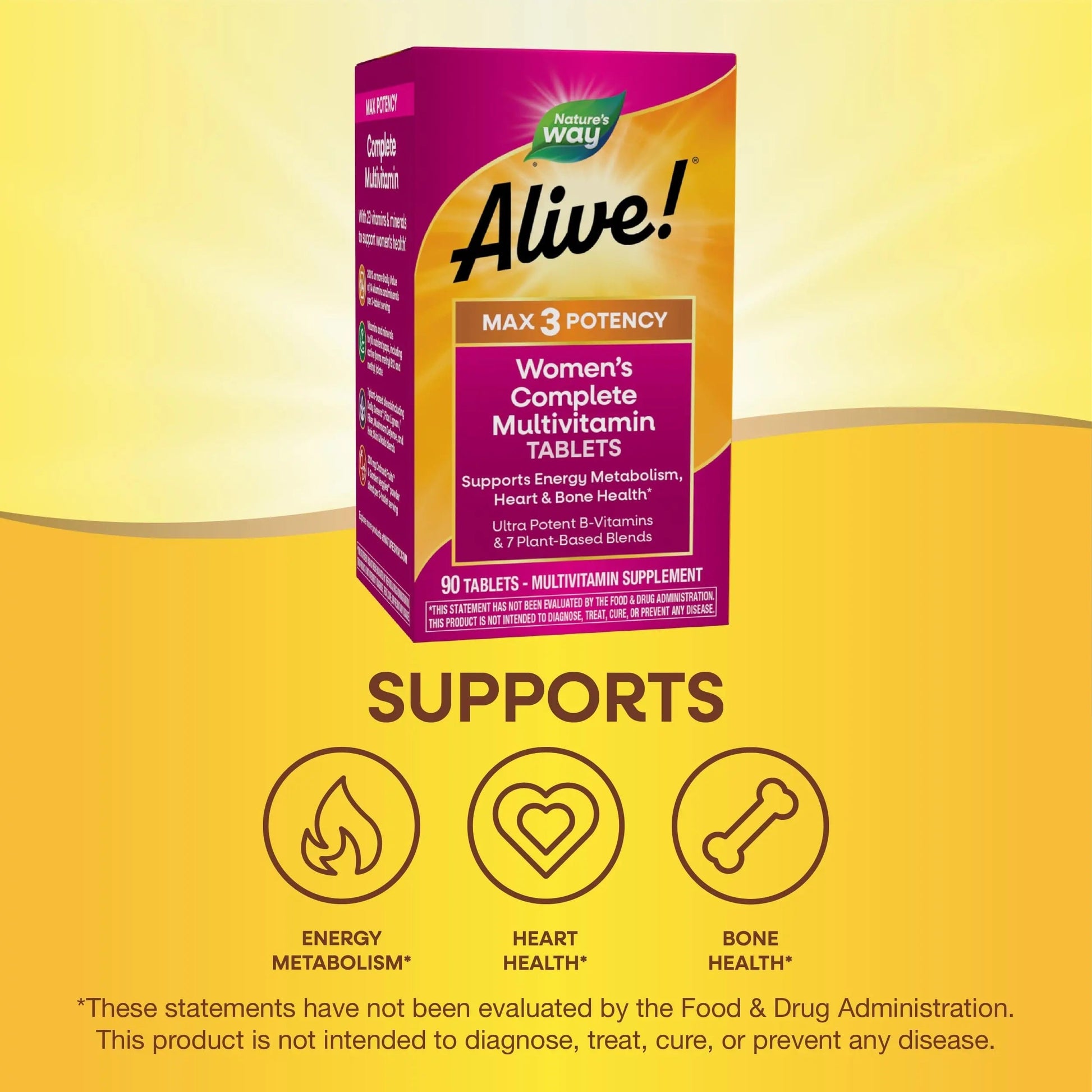 Nature's Way Alive! Max3 Daily Women's Multivitamin, Food-Based Blends (1,130mg per serving) and Antioxidants, 90 Tablets Nature's WayBuy Supplements Australia