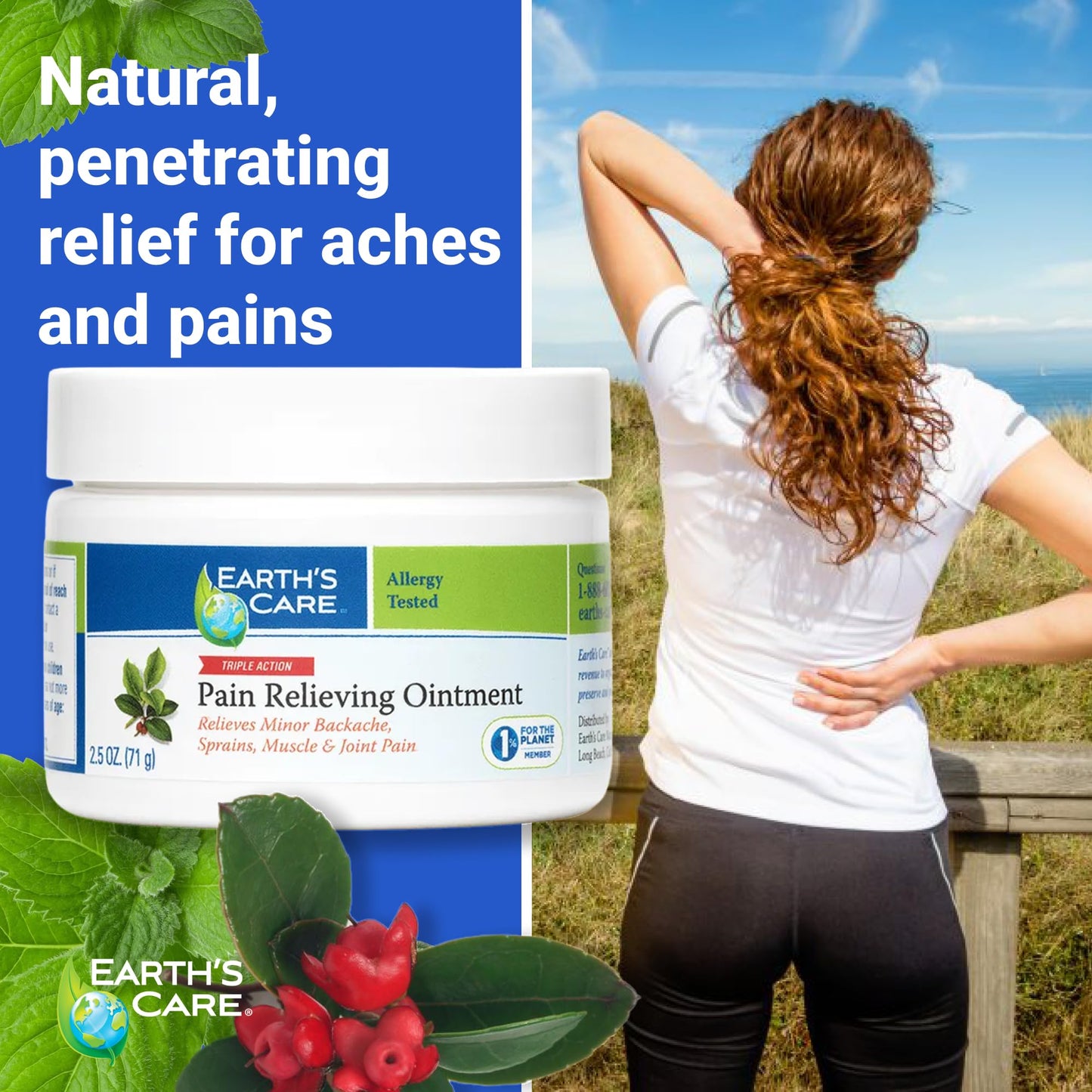 Earth's Care Pain Relieving Ointment - Triple Action Muscle and Joint Pain Relief Cream - Topical Analgesic 2.5 oz (3 Jars) Earth's CareBuy Supplements Australia