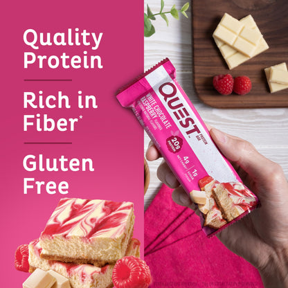 Quest Nutrition White Chocolate Raspberry Protein Bars, High Protein, Low Carb, Gluten Free Quest NutritionBuy Supplements Australia