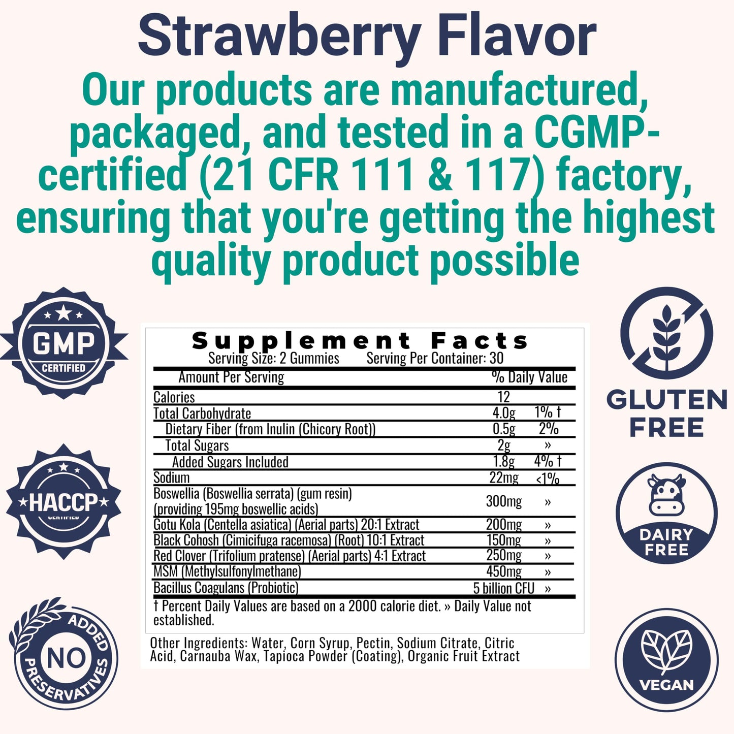 Boswellia Serrata Black Cohosh Gotu Kola Red Clover Extract Complex Gummies w. Probiotic Fiber (Chicory Root Inulin) MSM Methylsulfonylmethane, Supplement Alt for Organic Powder Capsules Tincture SHIZAMBuy Supplements Australia