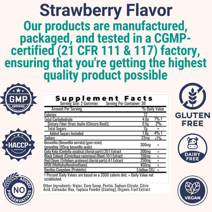 Boswellia Serrata Black Cohosh Gotu Kola Red Clover Extract Complex Gummies w. Probiotic Fiber (Chicory Root Inulin) MSM Methylsulfonylmethane, Supplement Alt for Organic Powder Capsules Tincture SHIZAMBuy Supplements Australia