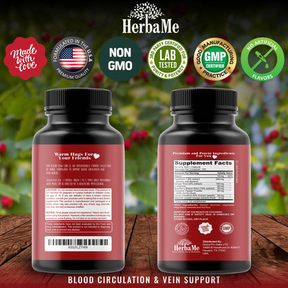 HerbaMe Blood Circulation Supplement, 120 Capsules, Supports Leg Vein, Heart, Vessels and Cardiovascular Health with Niacin, L-Arginine, Ginger, Cayenne Pepper