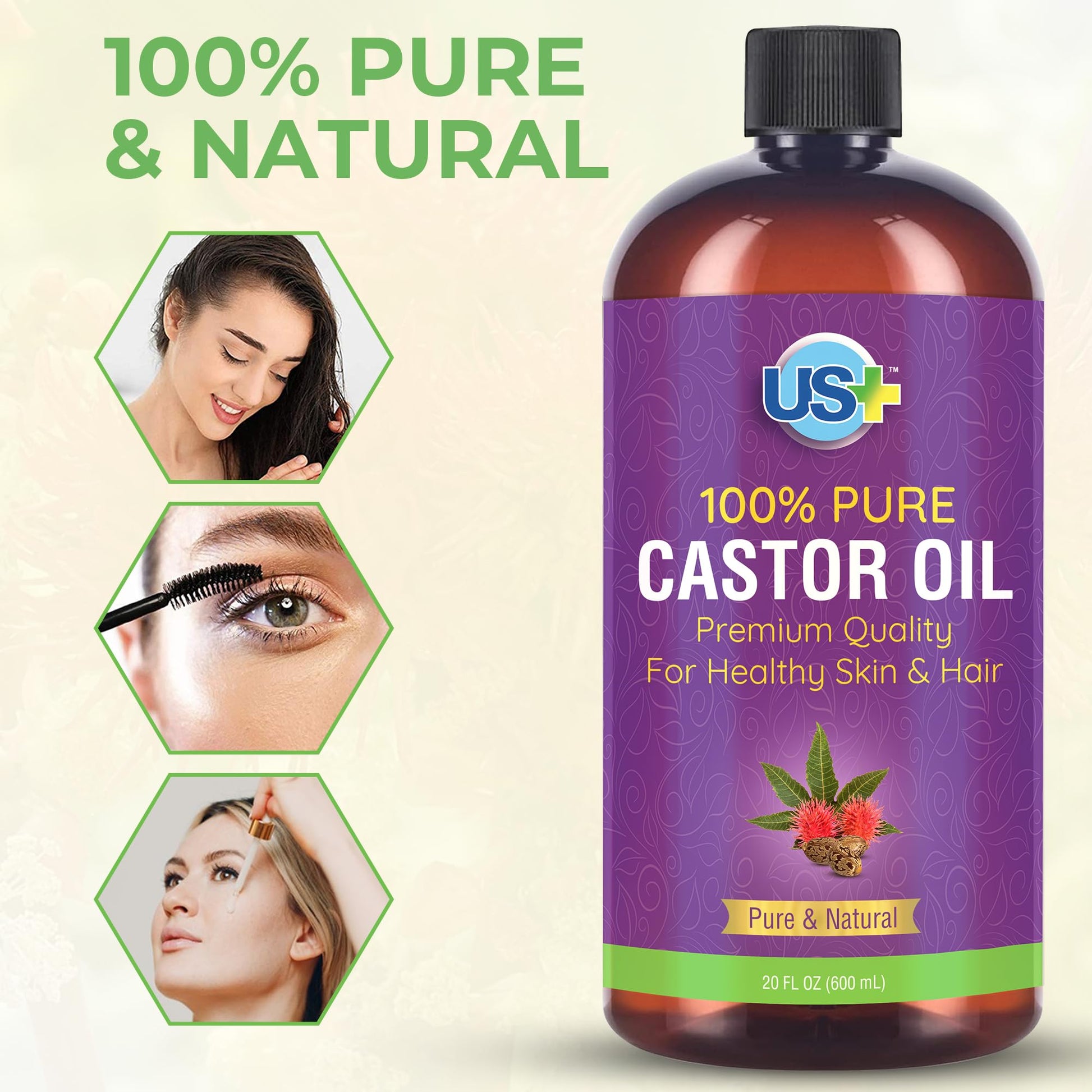 Us+ 20oz 100% Pure Castor Oil - Cold-pressed, Unrefined, Hexane-free - USP Grade - Premium Quality Us+Buy Supplements Australia
