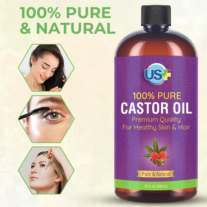 Us+ 20oz 100% Pure Castor Oil - Cold-pressed, Unrefined, Hexane-free - USP Grade - Premium Quality Us+Buy Supplements Australia