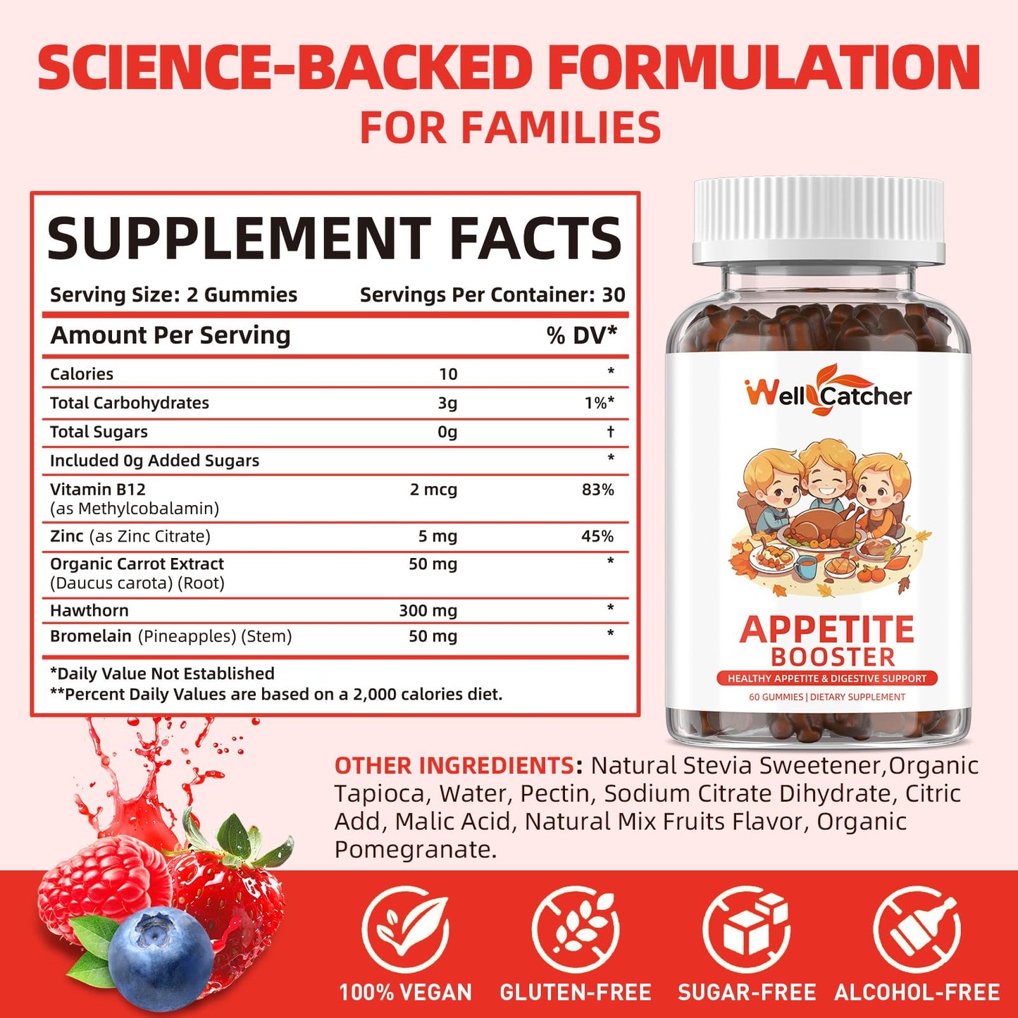 Appetite Booster Gummies for Kids Adults: Appetite Support Supplement with Bromelain Hawthorn Zinc Vitamin B12 for Healthy Digestive & Nutritional Balance, Sugar Free Mixed Fruit Flavor Vegan 30 Days WellcatcherBuy Supplements Australia