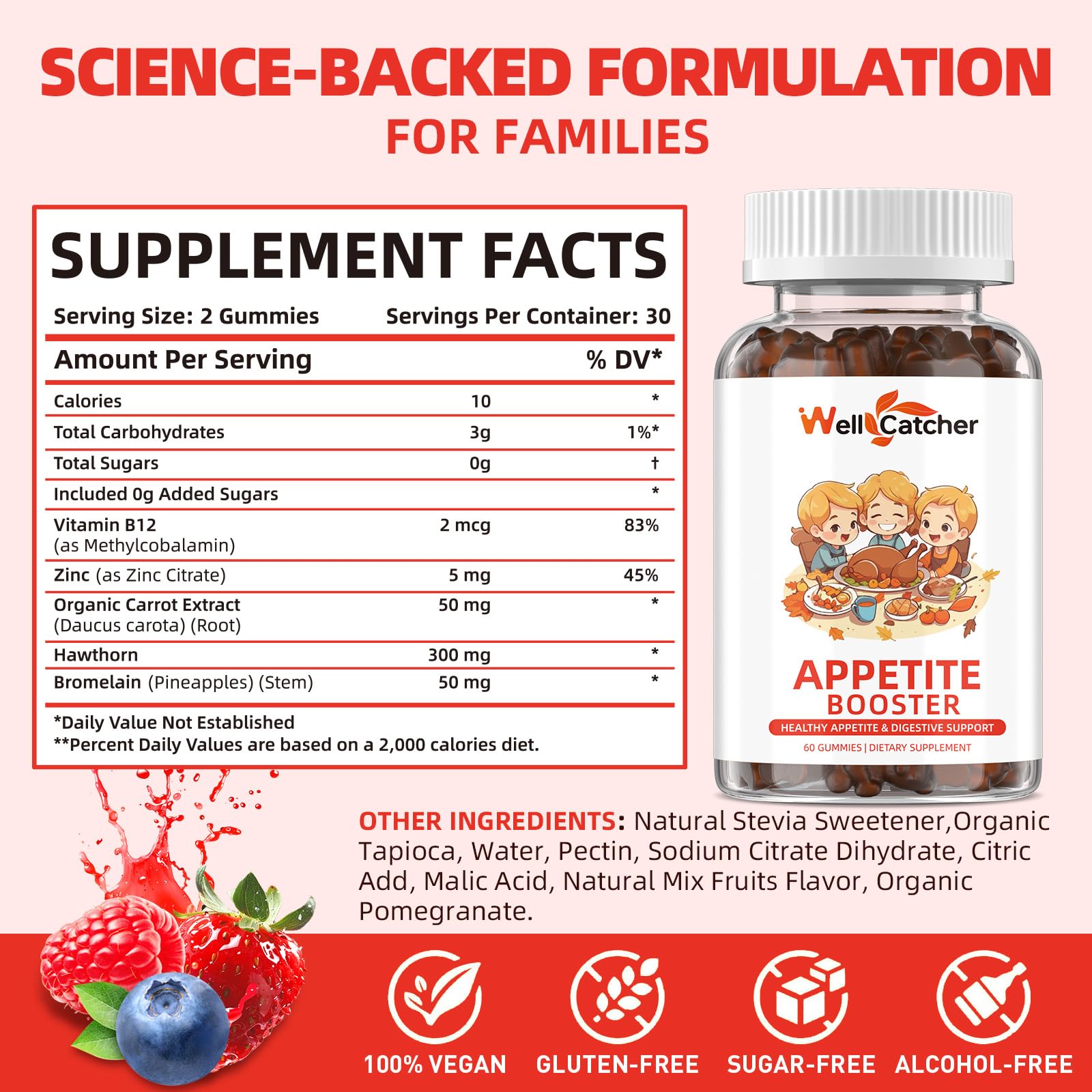 Appetite Booster Gummies for Kids Adults: Appetite Support Supplement with Bromelain Hawthorn Zinc Vitamin B12 for Healthy Digestive & Nutritional Balance, Sugar Free Mixed Fruit Flavor Vegan 30 Days WellcatcherBuy Supplements Australia