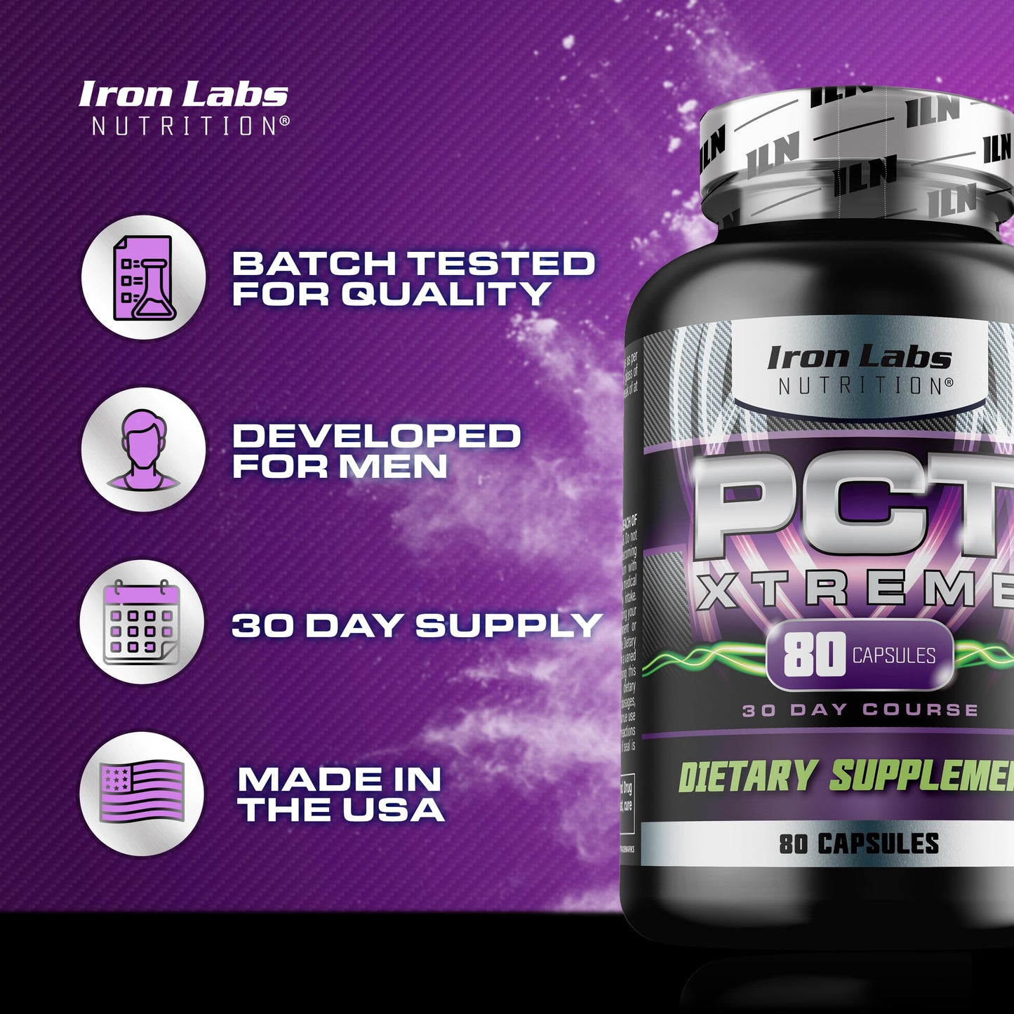 Iron Labs Nutrition PCT Xtreme - PCT Supplement for Men - 30 Day Course - Post Cycle Support Booster (80 Capsules) Iron Labs NutritionBuy Supplements Australia