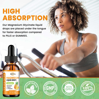 Magnesium Glycinate Liquid Drops, 1000mg of Liquid Magnesium Complex Supplement for Sleep, Nerve, Energy, Muscle, Bone, Calm & Digestion, High Absorption, 2 Fl Oz, Sugar-Free Pineapple Flavor ReviNutraBuy Supplements Australia
