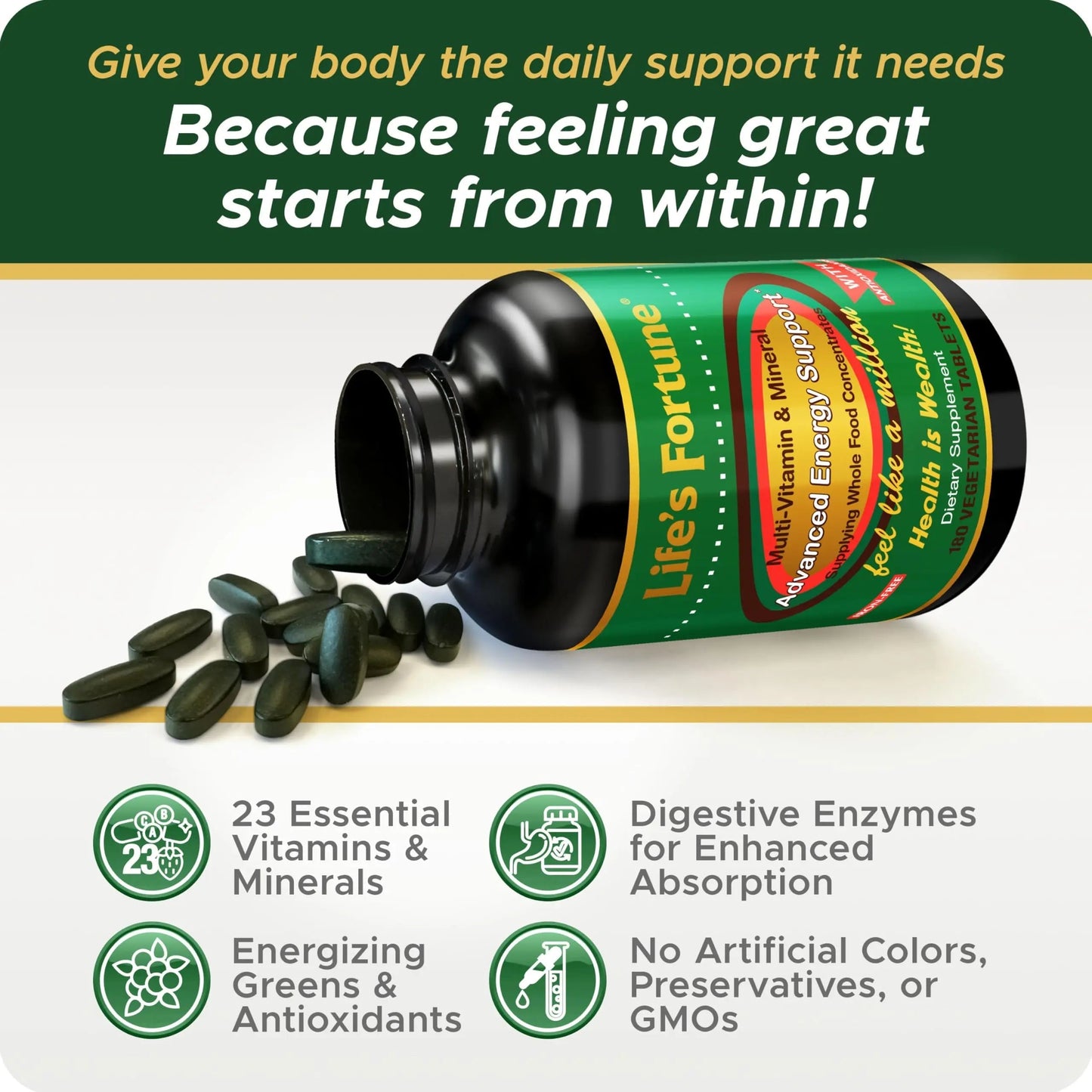 Life's Fortune Multivitamin & Mineral Supplement, Daily Natural Energy Source for Men & Women, with Superfood Greens Life's FortuneBuy Supplements Australia