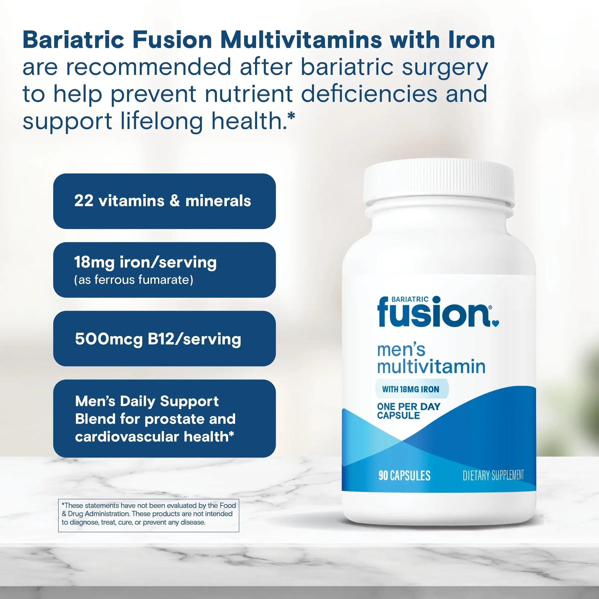 Bariatric Fusion One Per Day Bariatric Multivitamin with Iron for Men | with Prostate and Heart Support Vitamins* | Bariatric Fusion