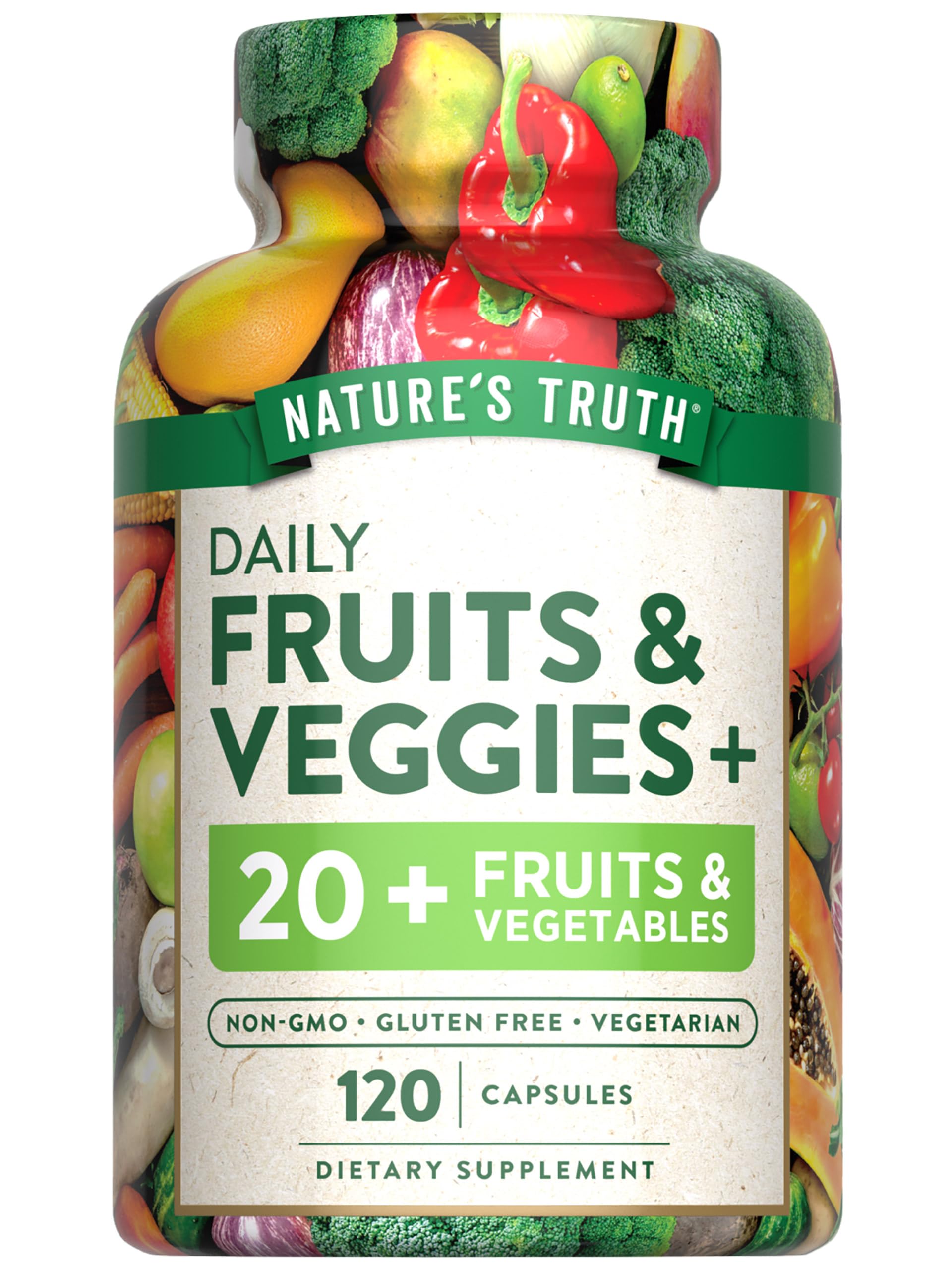 Nature's Truth Fruit and Veggies Supplement | 120 Vegetarian Capsules | 20+ Fruits & Vegetables | Vegetarian, Non-GMO, and Gluten Free Supplement Nature's TruthBuy Supplements Australia