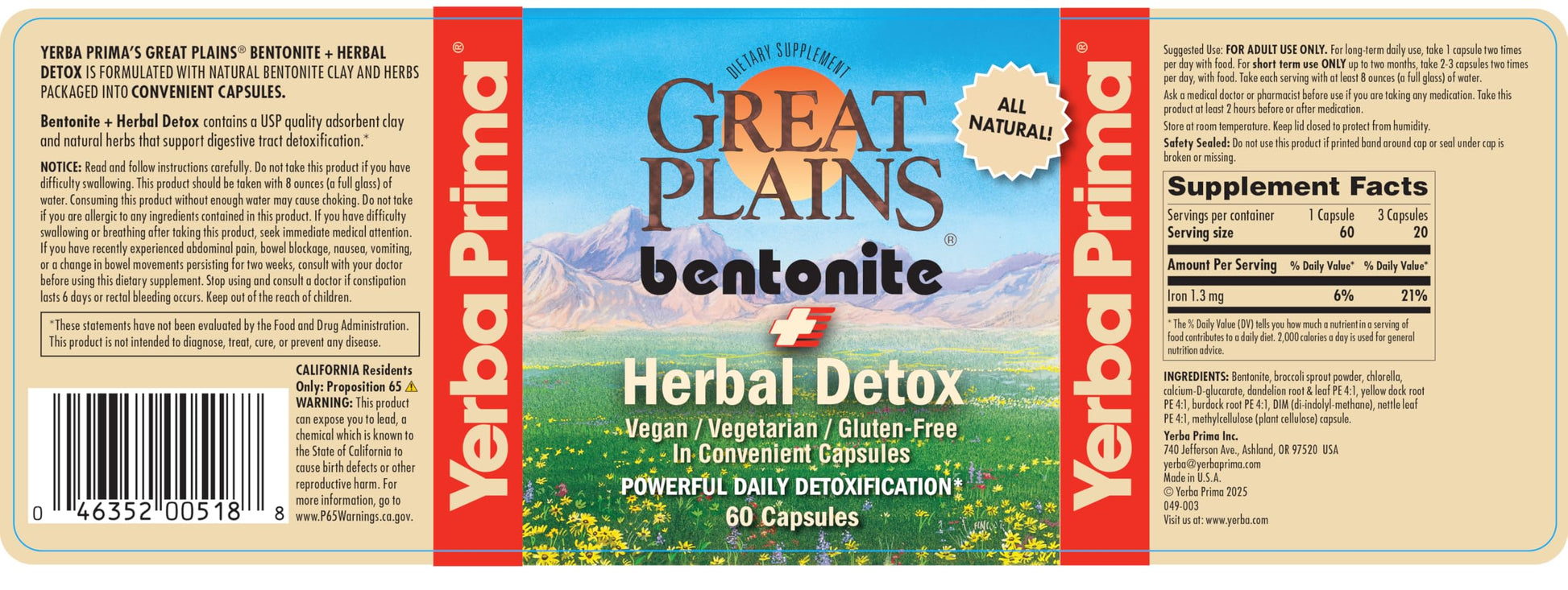 Yerba Prima Bentonite Clay Plus Herbal Detox - 60 Veggie Capsules - Natural Cleansing Supplement Yerba PrimaBuy Supplements Australia