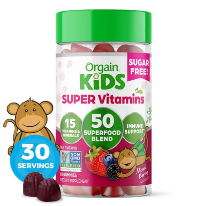 Orgain Kids Sugar Free Multivitamin Gummies, Vegan & Plant Based, 50 Superfoods, 15 Vitamins and Minerals, Immune Support and 3g of Fiber OrgainBuy Supplements Australia