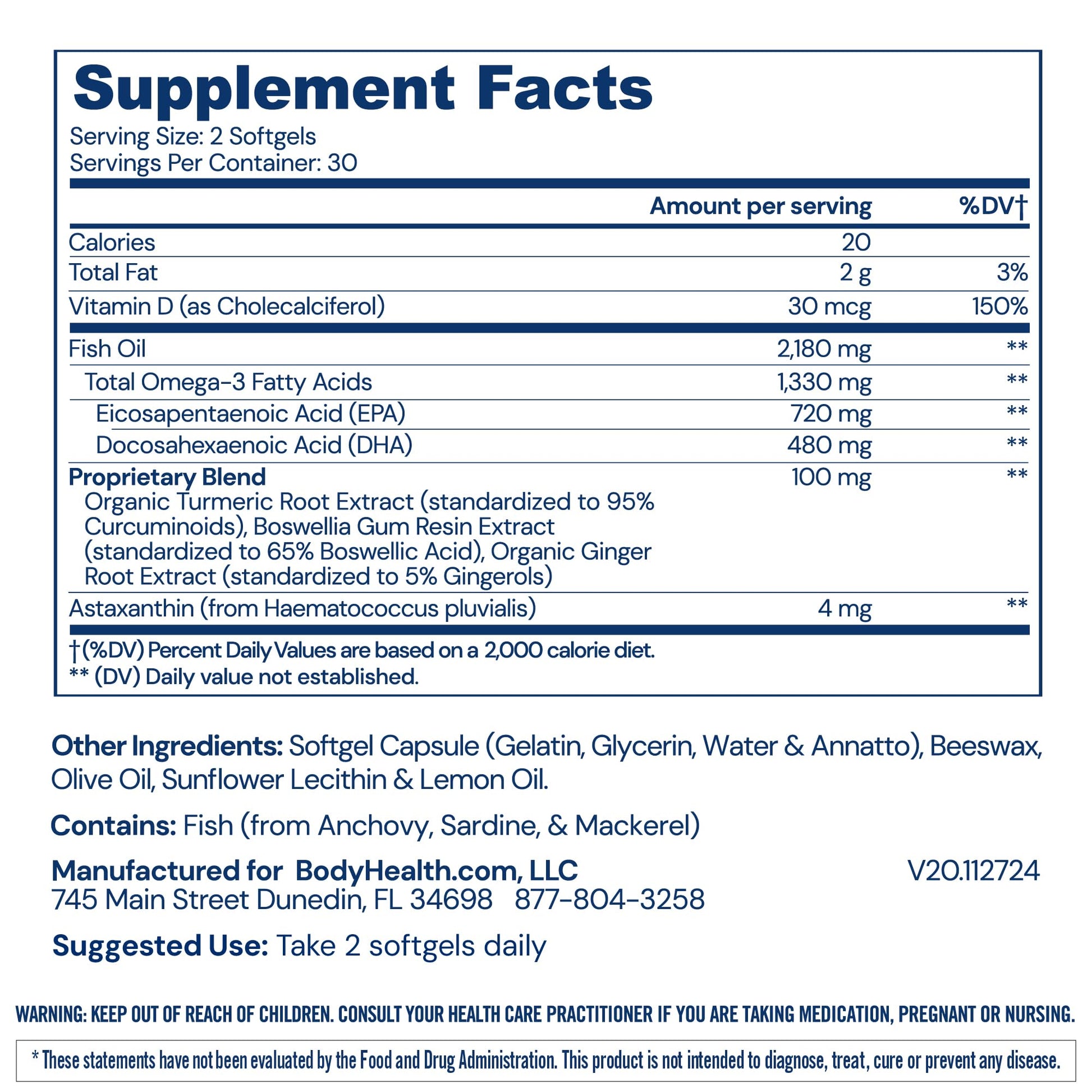 BodyHealth Omega 3 Health, Fish Oil Supplement for Women and Men, Heart and Brain Health, Fish Oil Pills, Fatty Acid Supplements, Omega 3 Vitamins - 60 Soft Gels BodyHealthBuy Supplements Australia