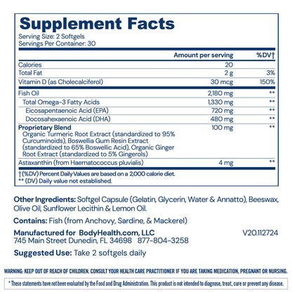 BodyHealth Omega 3 Health, Fish Oil Supplement for Women and Men, Heart and Brain Health, Fish Oil Pills, Fatty Acid Supplements, Omega 3 Vitamins - 60 Soft Gels BodyHealthBuy Supplements Australia