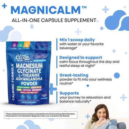 Magnesium Glycinate Powder Supplement + L Theanine Ashwagandha Glycine Apigenin Lemon Balm GABA 5HTP Pink Salt Potassium L Tryptophan Calcium | Powdered Sleep Aid Calm Trace Minerals Vitamin Clean NutraceuticalsBuy Supplements Australia