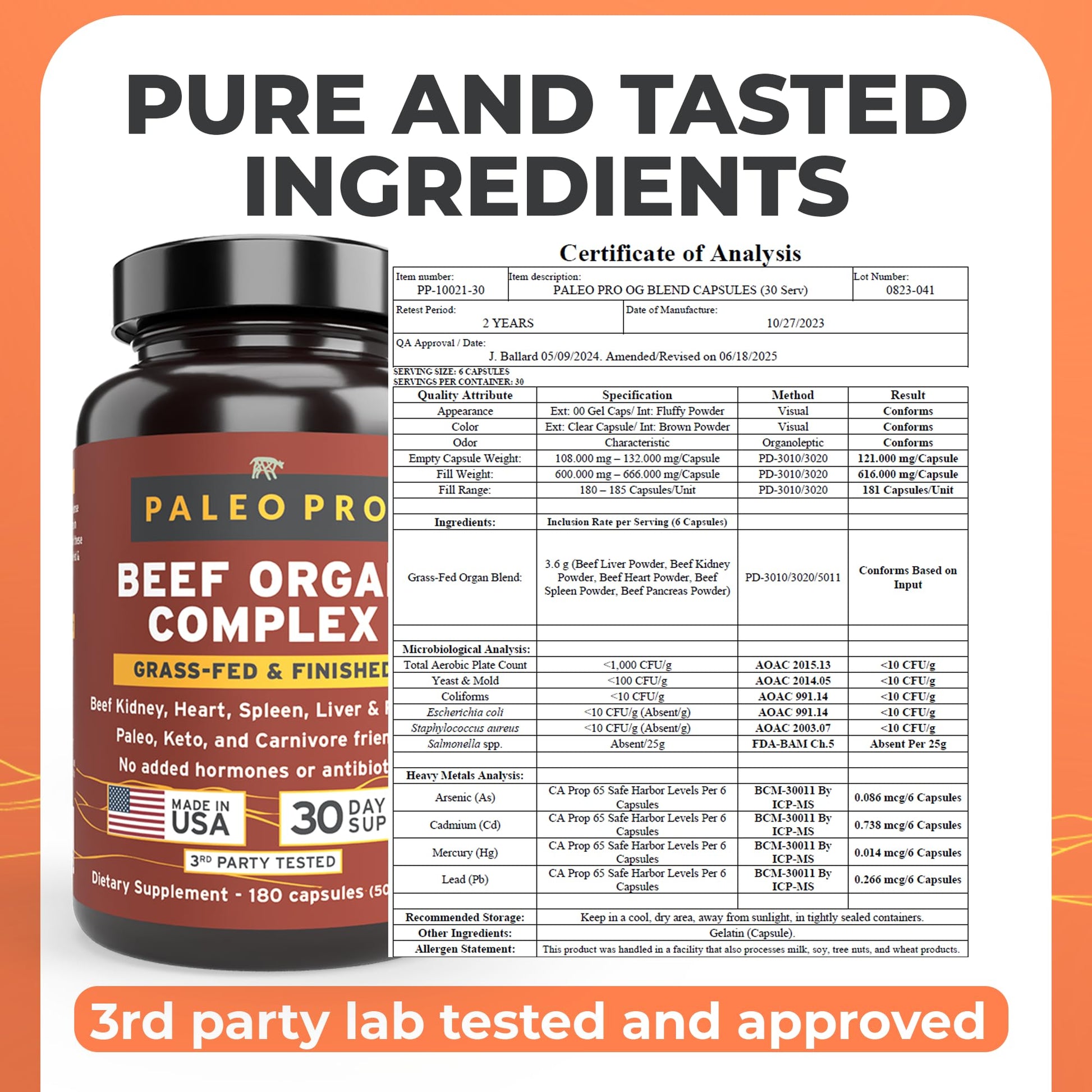 Paleo Pro O.G. Blend Premium Beef Organs Capsules, Kidney, Heart, Liver, Spleen and Pancreas from Grass Fed & Pastured Cows, Dietary Supplement, No GMO, 180 Capsules (Beef Organ Complex) Paleo ProBuy Supplements Australia