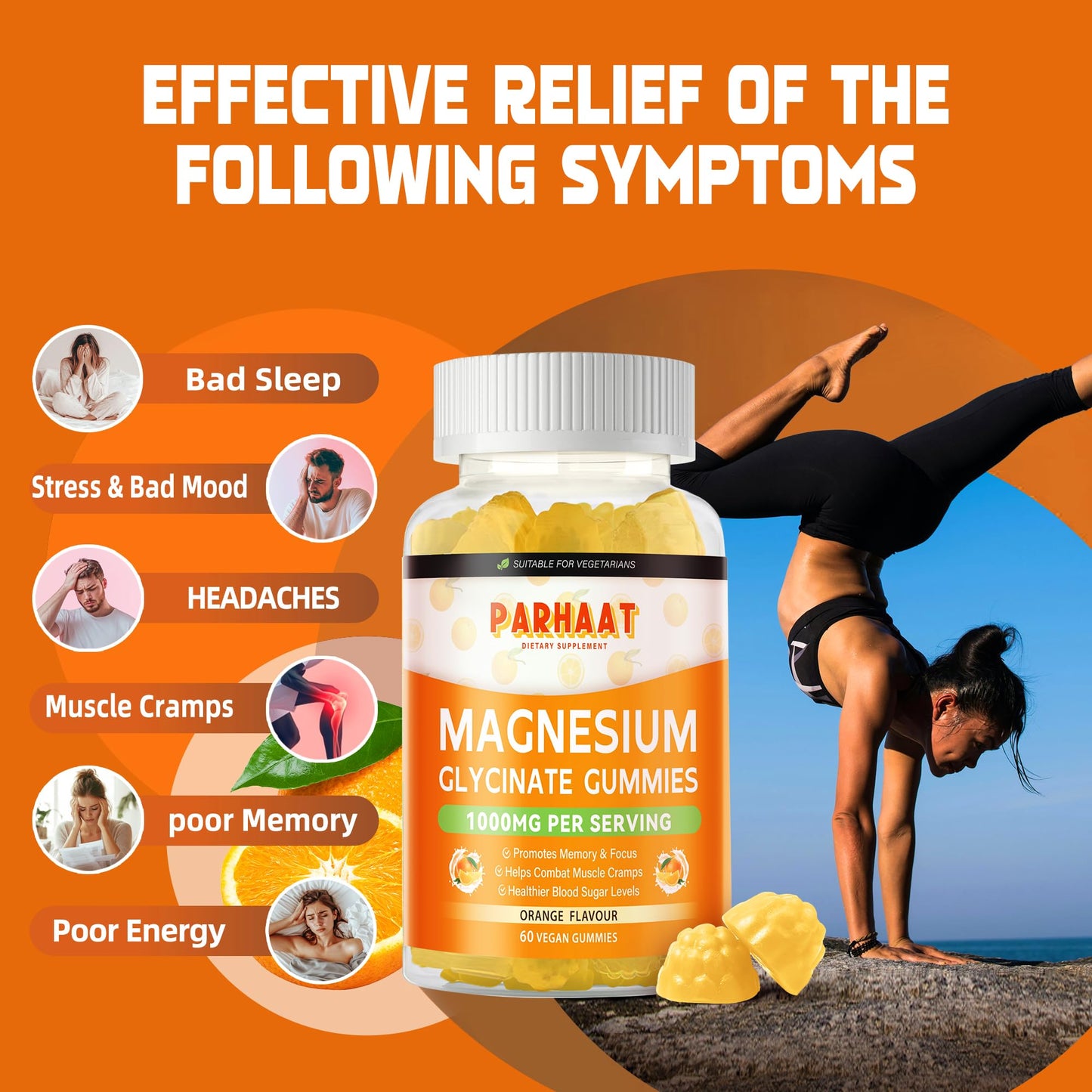 Magnesium Glycinate Gummies 1000mg - Sugar Free Magnesium Potassium Supplement with Vitamin D, B6, CoQ10 for Calm Mood & Sleep Support