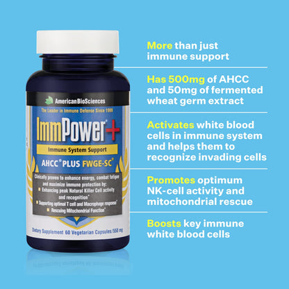 American BioSciences ImmPower Plus, AHCC & Fermented Wheat Germ Extract Herbal Supplement, 550mg per Capsule for Immune Support, Maintains Natural Killer Cell Activity, Pack of 1, 60 Veggie Capsules American BioSciencesBuy Supplements Australia