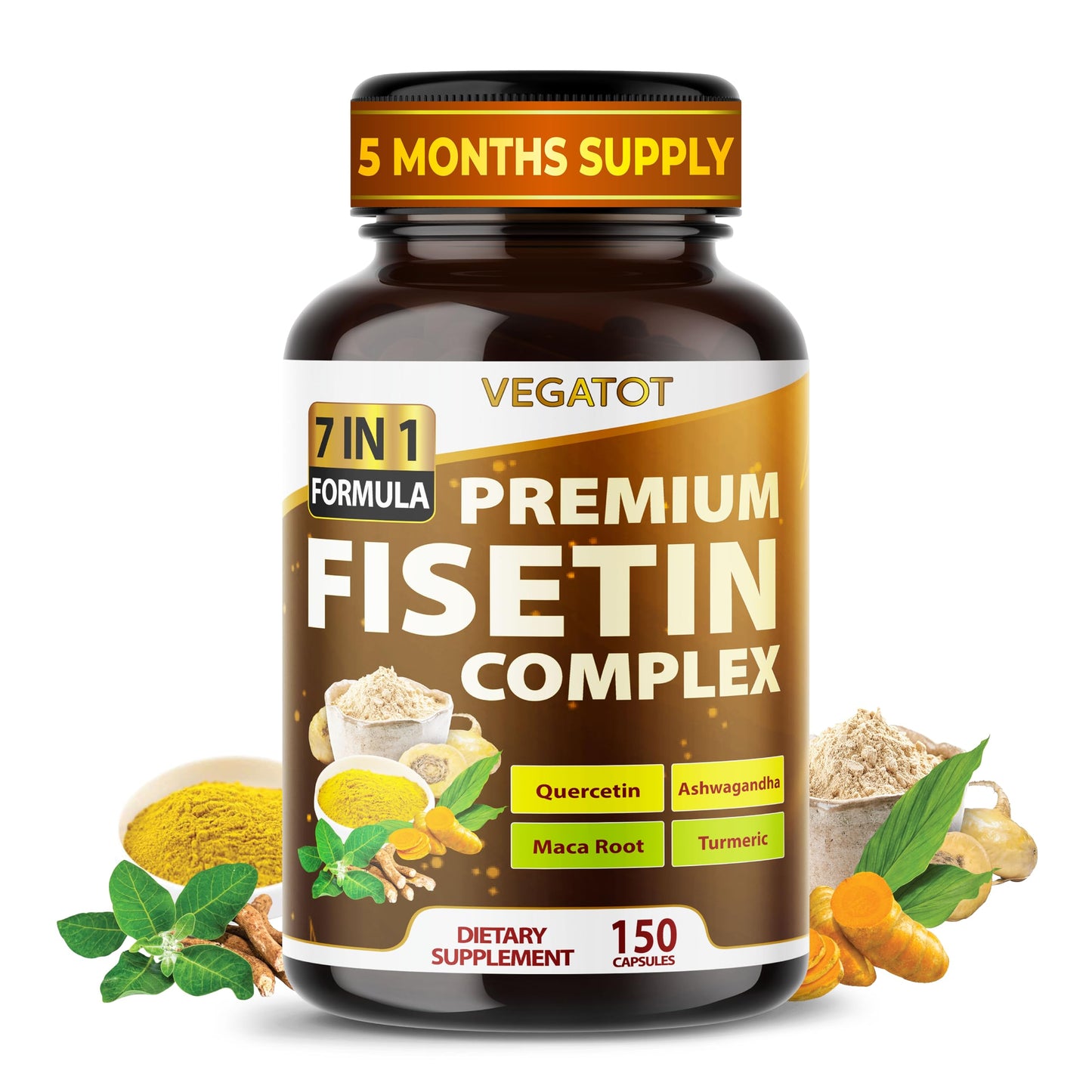 VEGATOT Organic Fisetin Complex 7-in-1 Formula | with Quercetin, Resveratrol, Ashwagandha, Maca Root, Turmeric, Black Pepper | 150 Capsules | Non-GMO, Gluten-Free VEGATOTBuy Supplements Australia
