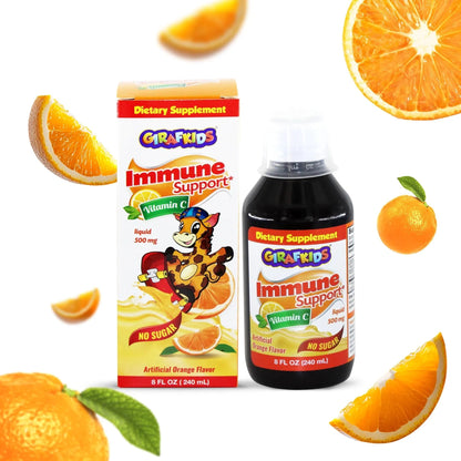 GirafKids Multivitamin Syrup + Liquid Vitamin C Bundle for Kids Ages 4+ | Omega-3, Beta Glucan, Folic Acid & Antioxidant Support | Peach & Orange Flavors PHARMADELBuy Supplements Australia
