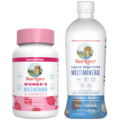 MaryRuth's Multivitamin Gummies for Women (Strawberry) & Liquid Nighttime Multimineral (Coconut, 15.22oz) | Clean Label Project Verified MARYRUTH'S