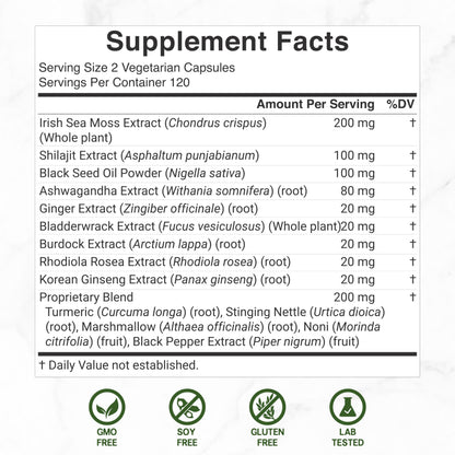 DEAL SUPPLEMENT Irish Sea Moss 240 Veggie Capsules – 14 Superfood Complex with Black Seed Oil, Ashwagandha, & Ginger DEAL SUPPLEMENTBuy Supplements Australia