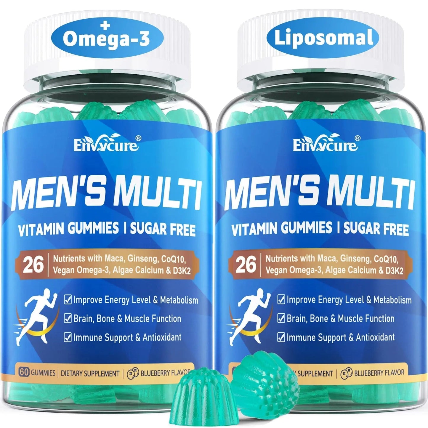 Methylated Multivitamin for Men Gummies, Vegan Omega 3, CoQ10, Zinc, Vitamin A C D3 K2 E B Complex, Calcium, Magnesium, Lycopene EnvyCureBuy Supplements Australia