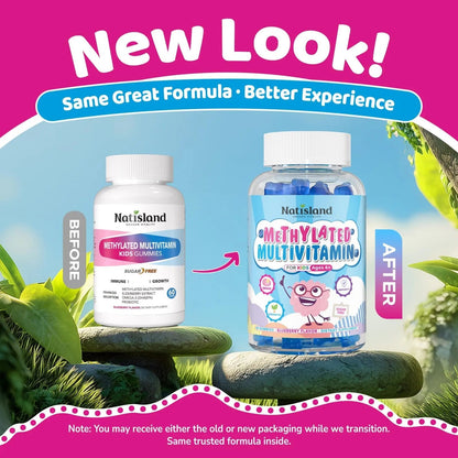 Kids Methylated Multivitamin - MTHFR Multivitamin for Kids & Teens 4+, L Methylfolate & B12, 13 Vitamins, Vegan Omega-3 NATISLANDBuy Supplements Australia