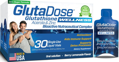 Liquid Glutathione Supplement, Lemon Berry Flavored Acerola Energy Booster w/Zinc, Daily Vitamins & Minerals, Zero Sugar Formulation, Everyday Auto-Immune Support for Adults, 0.34 fl oz, Pack of 30 GlutaDoseBuy Supplements Australia