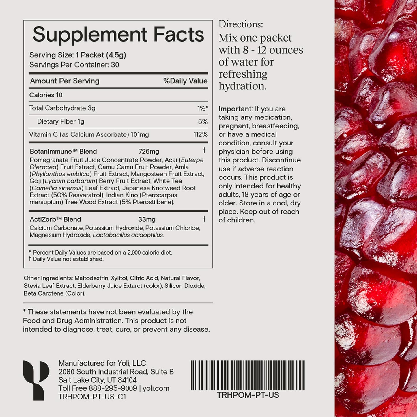 Yoli® Truth Antioxidant and Immune Support Supplement with Vitamin C, Botanicals, Superfruits, and Minerals - Pomegranate, 30 Packets YoliBuy Supplements Australia