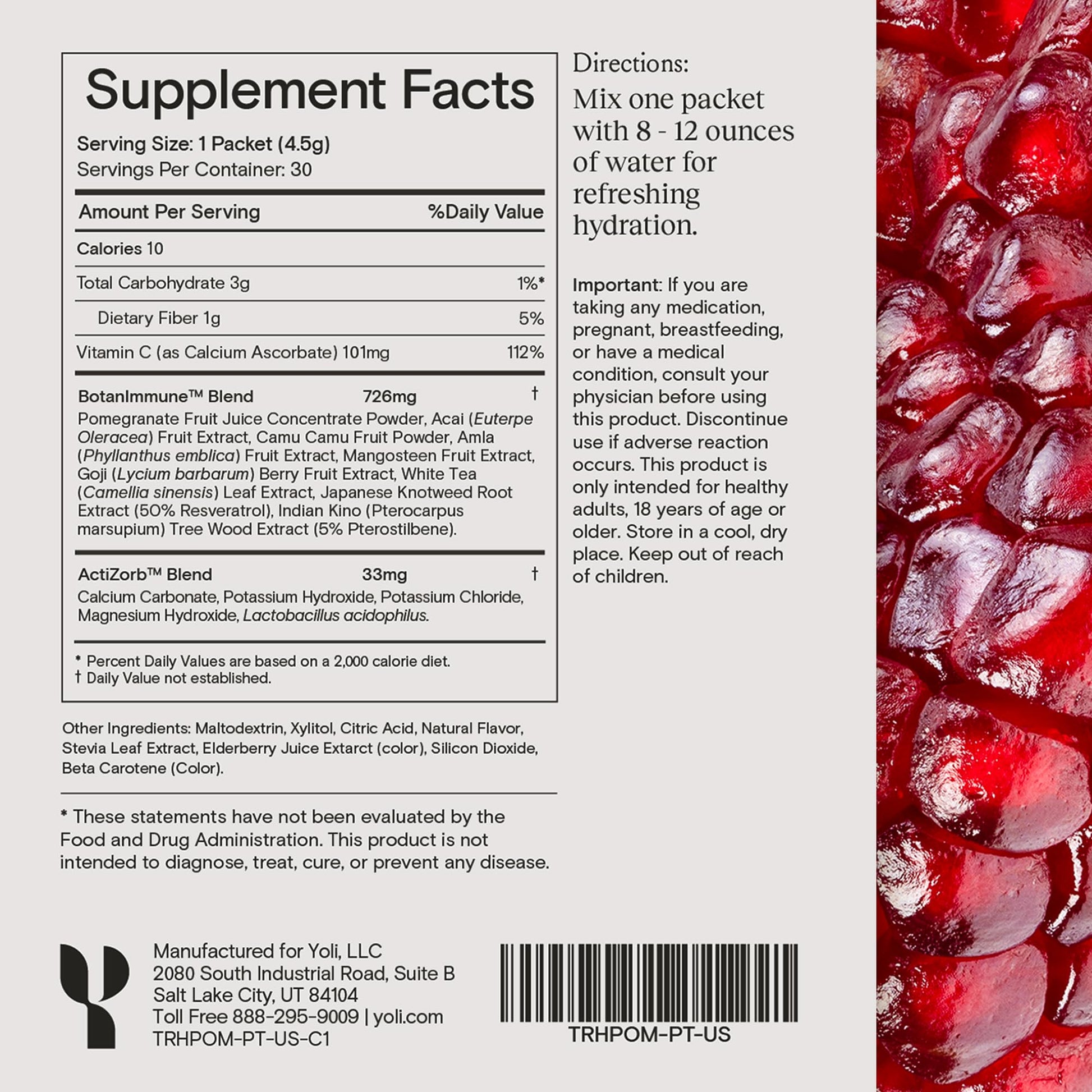 Yoli® Truth Antioxidant and Immune Support Supplement with Vitamin C, Botanicals, Superfruits, and Minerals - Pomegranate, 30 Packets YoliBuy Supplements Australia