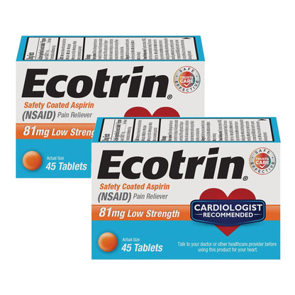 Ecotrin Low Strength Safety Coated Aspirin, NSAID 81mg, 45 count (2 Pack) EcotrinBuy Supplements Australia