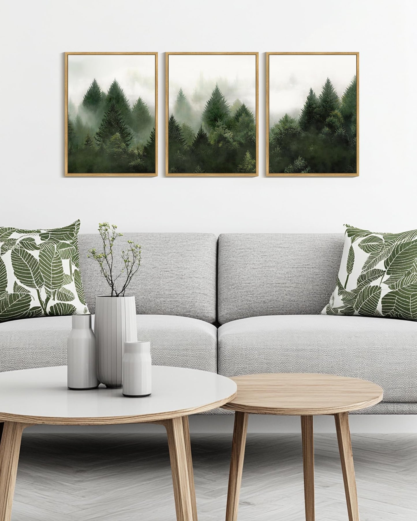 KUVIOKE Morden Green Fog Pine Tree Framed Canvas Wall Art Nature Nordic Forests Artwork Painting Bedroom Decor 12x16in (Natural Framed) KUVIOKEBuy Supplements Australia