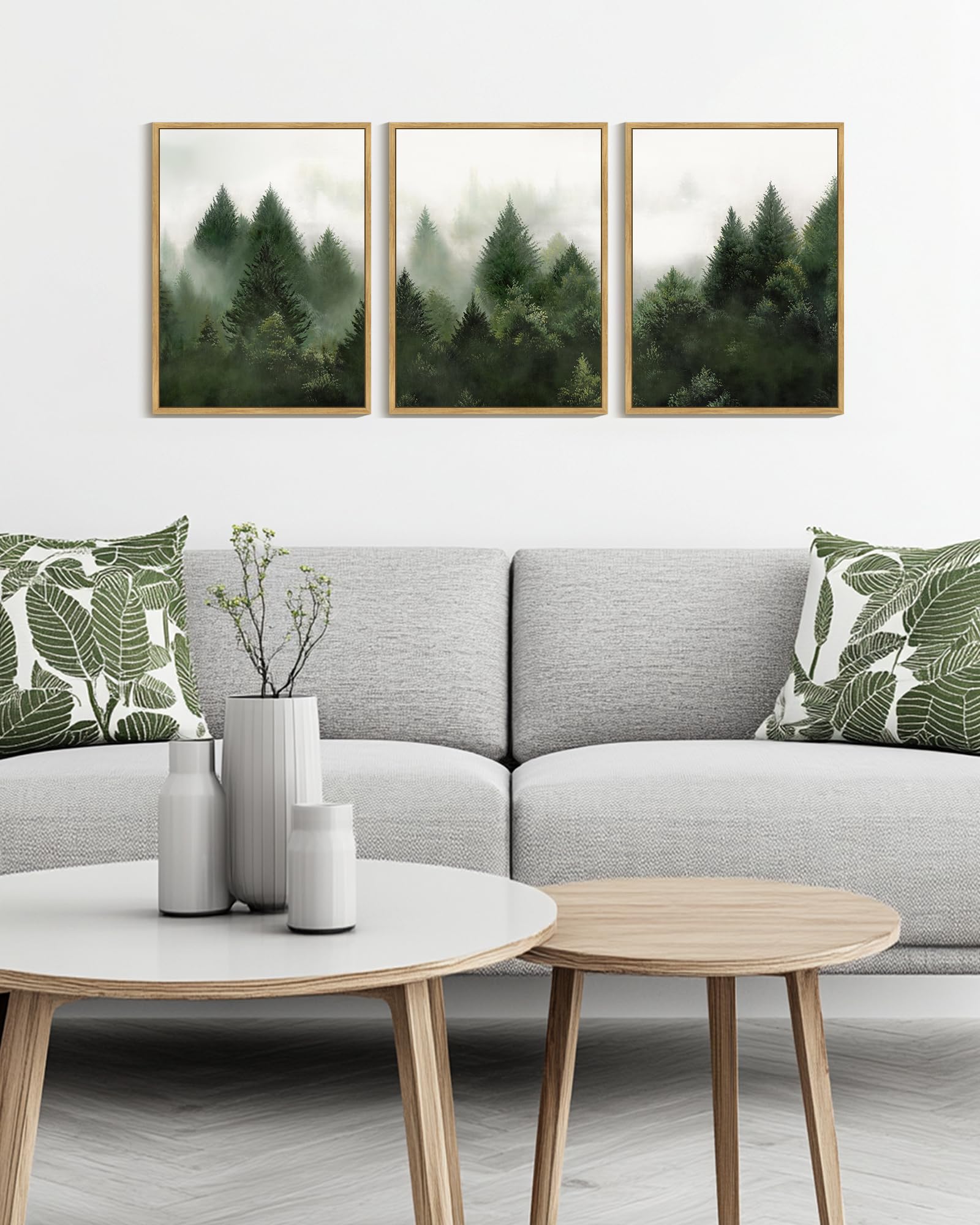 KUVIOKE Morden Green Fog Pine Tree Framed Canvas Wall Art Nature Nordic Forests Artwork Painting Bedroom Decor 12x16in (Natural Framed) KUVIOKEBuy Supplements Australia