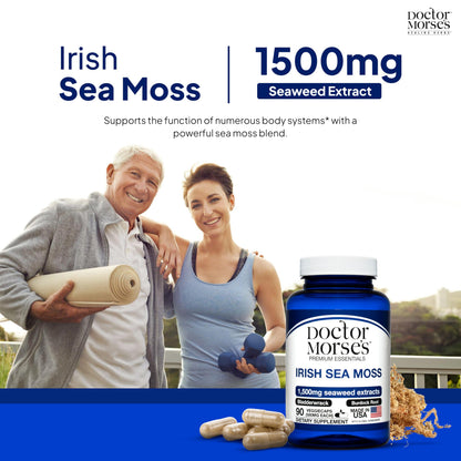 Irish Sea Moss Advanced Supplement Capsules 1500mg, Ultra Potent Seamoss Advanced with Bladderwrack & Burdock Root, Made in FDA-Registered, NSF-Certified Facility, Overall Health Support, 90 Capsules Doctor Morse'sBuy Supplements Australia