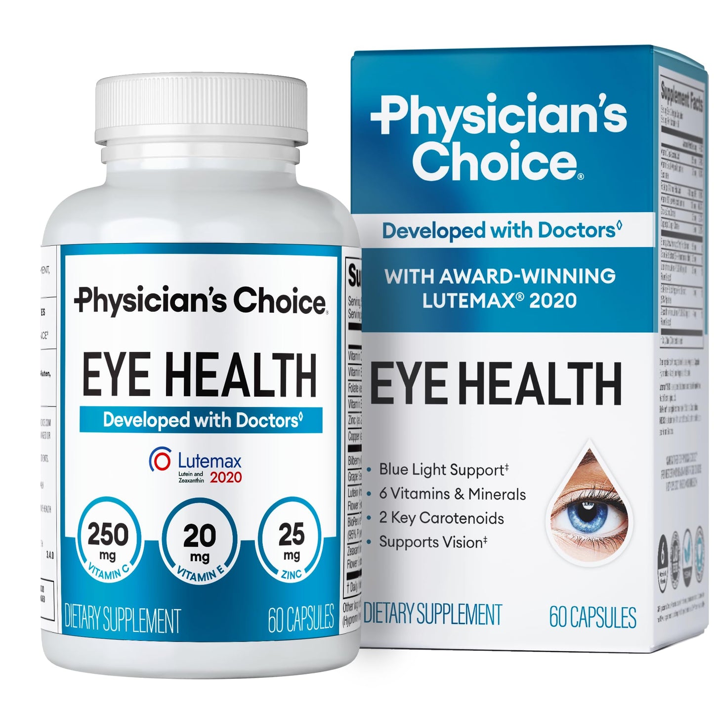 Physician's Choice Eye Health - Lutein, Zeaxanthin & Bilberry Extract - Supports Eye Strain, Dry Eyes, and Vision Health - 2 Award-Winning Clinically