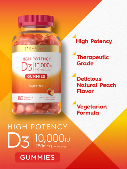 Carlyle Vitamin D3 Gummies | 10,000 iu | 180 Count | Vegetarian, Non-GMO CarlyleBuy Supplements Australia