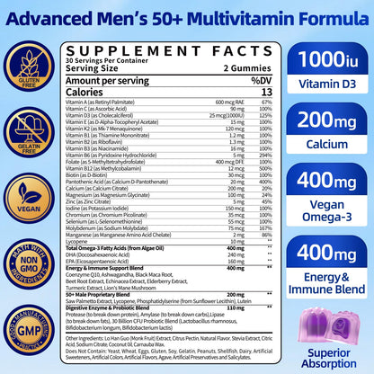 Ceecisee Methylated Multivitamin for Men Over 50: Daily Mens Multivitamins Gummies with Omega Probiotic Magnesium Zinc Vitamins D3 B12 - Energy Immune Support No Iron Vitamins Gummy for Men(60Count) CeeciseeBuy Supplements Australia