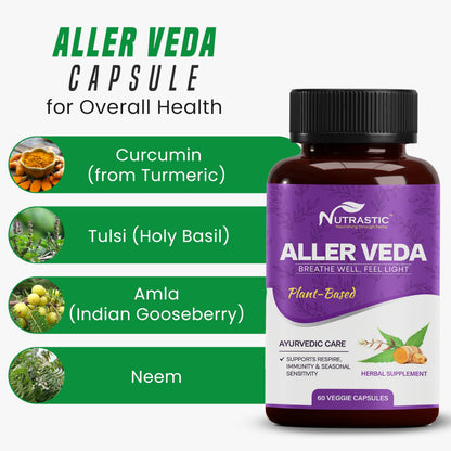 Nutrastic Aller Veda Respiratory Wellness Supplement with Pure Tulsi, Amla, Turmeric, and Neem | Natural Support for Healthy Breathing | 60 Caps NutrasticBuy Supplements Australia
