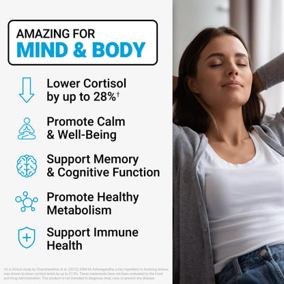 Force Factor Amazing Ashwa for Stress Relief, Memory, Focus, and Immune Support Health, Ashwaganda Supplement with KSM-66 Ashwagandha