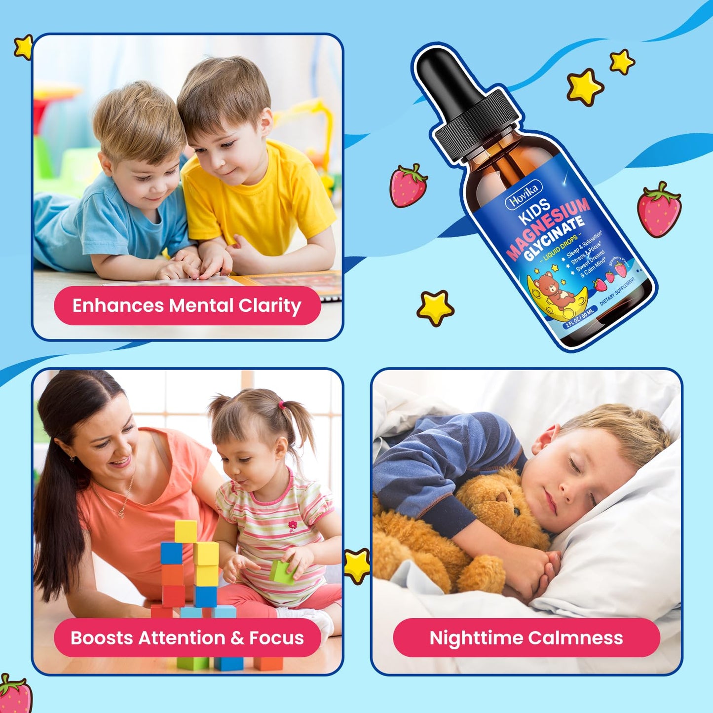 Magnesium Glycinate Liquid for Kids - with L-Theanine Omega-3, Vitamin B6, D3, Zinc - Kids Magnesium Drops for Sleep, Relaxation
