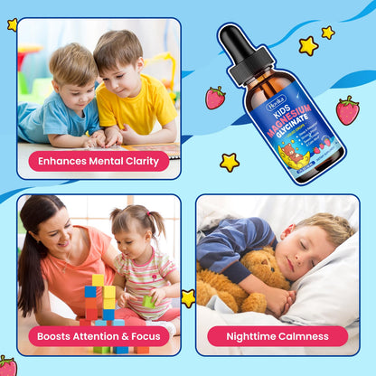 Magnesium Glycinate Liquid for Kids - with L-Theanine Omega-3, Vitamin B6, D3, Zinc - Kids Magnesium Drops for Sleep, Relaxation