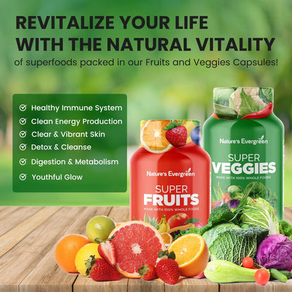 Fruits and Veggies Supplement - Nature Fruits and Vegetables Supplements - Vegan, Non GMO, Soy Free, Superfood Vitamins & Minerals Nutritional Balance - (Total 180 Capsules - Pack of 2) Made in USA Nature's EvergreenBuy Supplements Australia