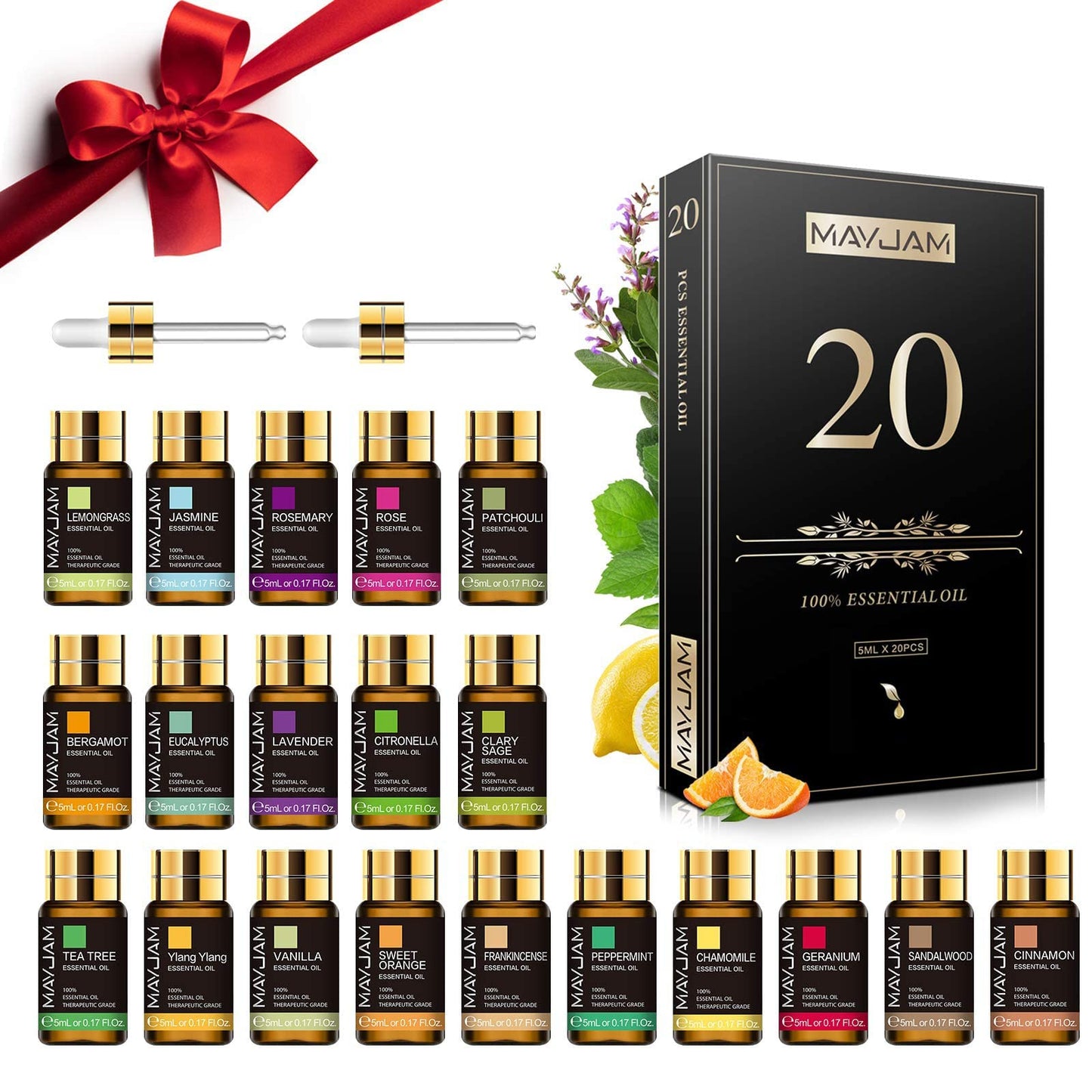 MAYJAM Tea Tree 20 Pcs Pure Essential Oil Gift Set, for Diffuser, Humidifiers, Skin Care, Massage MAYJAMBuy Supplements Australia