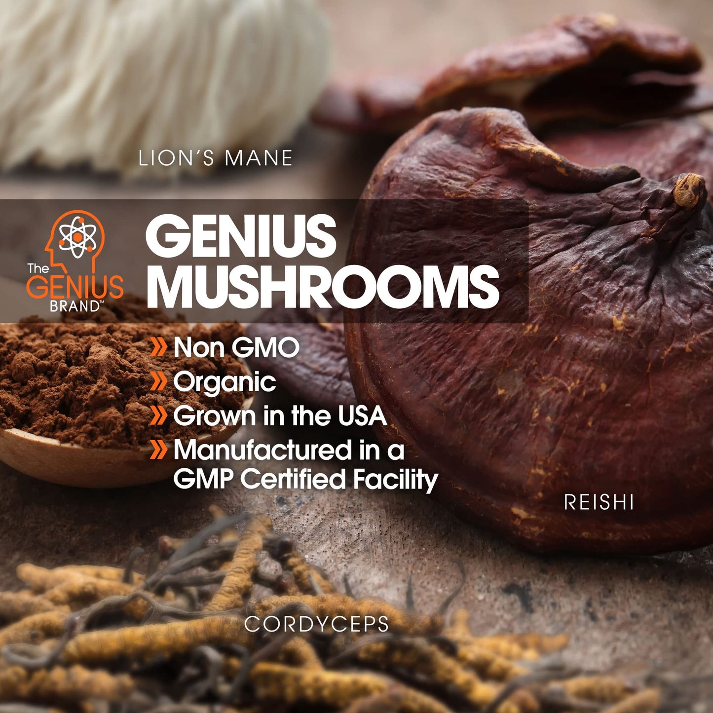 The Genius Brand - Lions Mane, Cordyceps and Reishi- Genius Mushroom The Genius BrandBuy Supplements Australia