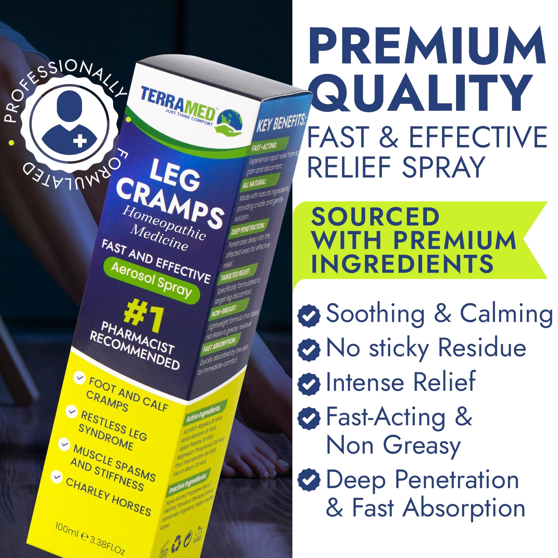 Terramed Just Think Comfort Fast Acting Leg Cramp Relief Aerosol Spray | Pain Relief for Muscle Spasms, Soreness, & Foot and Calf Cramps | Homeopathic Medicine for Restless Legs Syndrome Relief Terramed Just Think ComfortBuy Supplements Australia
